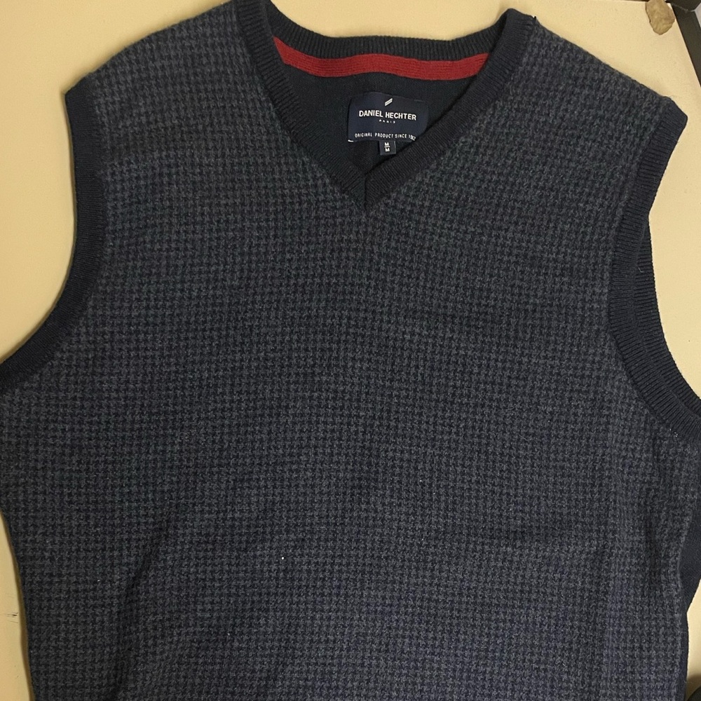 Vintage Daniel Hetcher Paris Sweater Vest Original Dark Blue Navy & Grey
